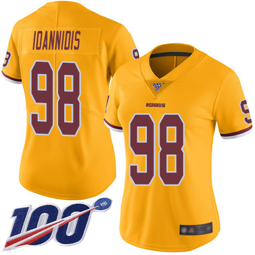 Washington Redskins Limited Gold Women Matt Ioannidis Jersey NFL Football #98 100th Season Rush->youth nfl jersey->Youth Jersey